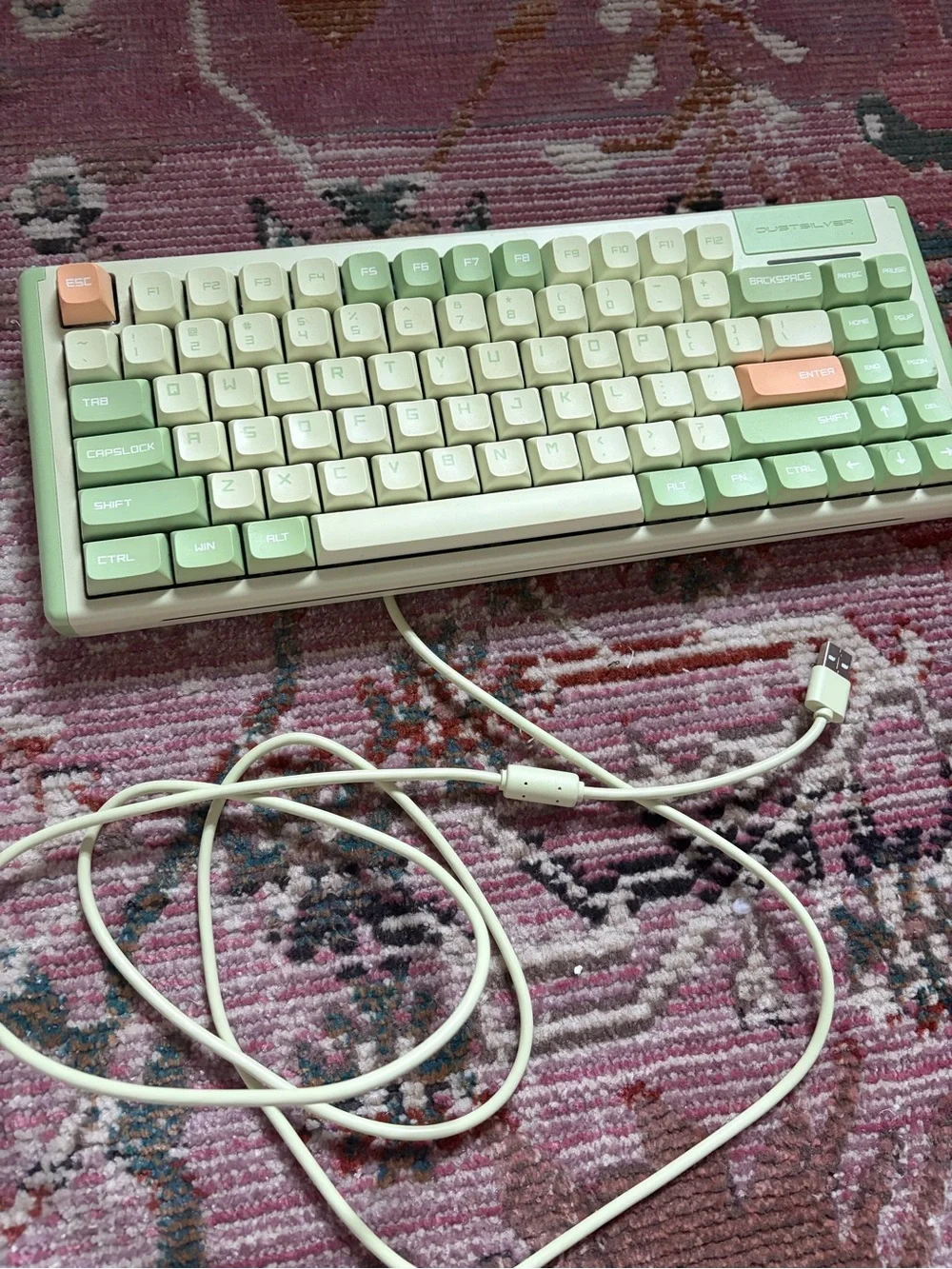 DustSilver Green Mechanical Keyboard with Orange Accents